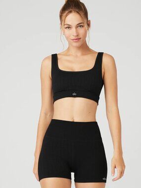 Alo Seamless Cable Knit Bra in Black Size M